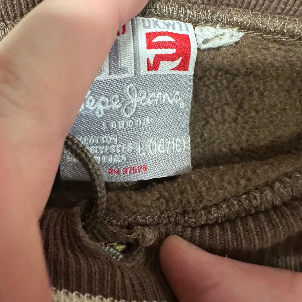 Pepe Jeans London Brown Fleece Sweatpants Mens Large Straight‎ Leg Embroidered